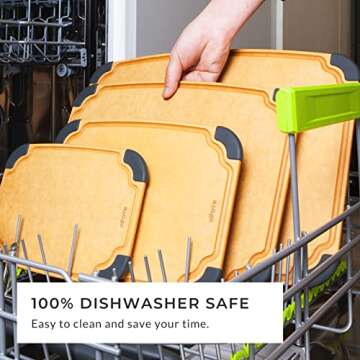 Elihome Essential Series Cutitng Board for Kitchen- Natural Wood Fiber Composite, Dishwasher Safe, Eco-Friendly, Juice Grooves, Non-slip Feet, Non-Porous, Reversible, BPA Free, Medium - 12" x 8"
