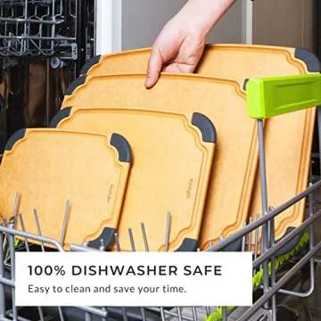 Elihome Essential Series Cutitng Board for Kitchen- Natural Wood Fiber Composite, Dishwasher Safe, Eco-Friendly, Juice Grooves, Non-slip Feet, Non-Porous, Reversible, BPA Free, Medium - 12" x 8"