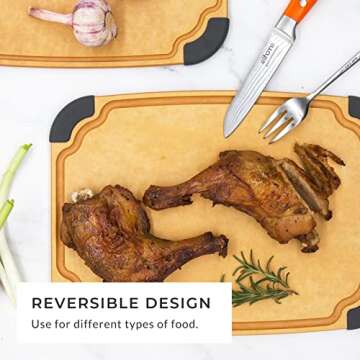 Elihome Essential Series Cutitng Board for Kitchen- Natural Wood Fiber Composite, Dishwasher Safe, Eco-Friendly, Juice Grooves, Non-slip Feet, Non-Porous, Reversible, BPA Free, Medium - 12" x 8"