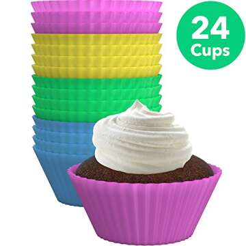 Vremi Silicone Molds Cupcake Baking Cups 24 Pack - Multi Color Reusable Muffin Cup Liners - BPA Free Rainbow Cupcake Wrappers - Nonstick Quick Release Cup Cake Molds for Parties - Dishwasher Safe
