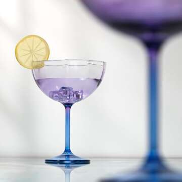 Flower Martini Glasses Set 6 Purple Plastic Margarita Glasses Blue Cocktail Glasses Floral Drinking Glasses Unique Martini Glasses Colorful Glassware Cute Glasses Vintage Wine Glasses For Wedding