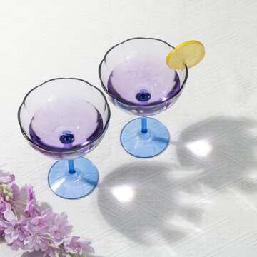 Flower Martini Glasses Set 6 Purple Plastic Margarita Glasses Blue Cocktail Glasses Floral Drinking Glasses Unique Martini Glasses Colorful Glassware Cute Glasses Vintage Wine Glasses For Wedding