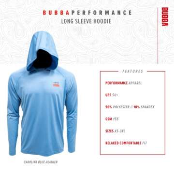 BUBBA Ultimate Performance Lifestyle Pullover with Hood - UPF 50+ UV Sun Protection - Lightweight Longsleeve Sweatshirt - Moisture Wicking - Fishing, Hiking, Carolina Blue, Small