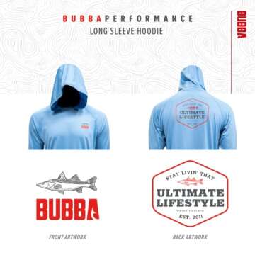 BUBBA Ultimate Performance Lifestyle Pullover with Hood - UPF 50+ UV Sun Protection - Lightweight Longsleeve Sweatshirt - Moisture Wicking - Fishing, Hiking, Carolina Blue, Small