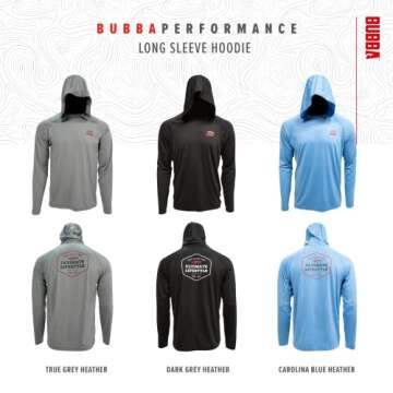 BUBBA Ultimate Performance Lifestyle Pullover with Hood - UPF 50+ UV Sun Protection - Lightweight Longsleeve Sweatshirt - Moisture Wicking - Fishing, Hiking, Carolina Blue, Small