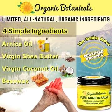 Organic Botanicals Pure Arnica Salve | Sore Muscle & Joint Relief Cream for Stiffness, Aches, Bruising, Swelling, Sprains & More | 2 oz Arnica Cream