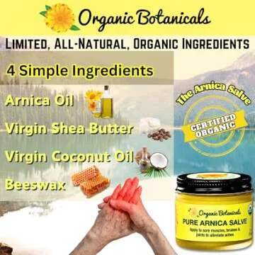 Organic Botanicals Pure Arnica Salve | Sore Muscle & Joint Relief Cream for Stiffness, Aches, Bruising, Swelling, Sprains & More | 2 oz Arnica Cream