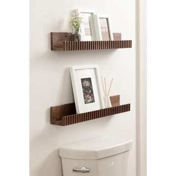Kate and Laurel Furrow Modern Wood Photo Display Ledges, Set of 2, 24 Inches, Walnut Brown, Scallope...