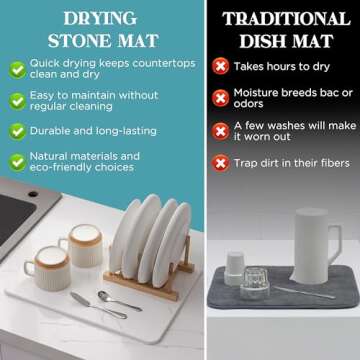 HBlife 16" X 12" Stone Drying Mat for Kitchen Counter, Dish Mat Drying Kitchen Mat, Quick Drying Sup...