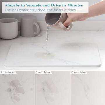 HBlife 16" X 12" Stone Drying Mat for Kitchen Counter, Dish Mat Drying Kitchen Mat, Quick Drying Super Absorbent Drying Pads for Tableware and Kitchenware