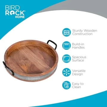Stylish BIRDROCK HOME Large Wooden Serving Tray - Perfect for Hosting