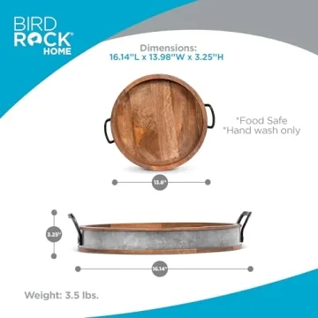 Stylish BIRDROCK HOME Large Wooden Serving Tray - Perfect for Hosting
