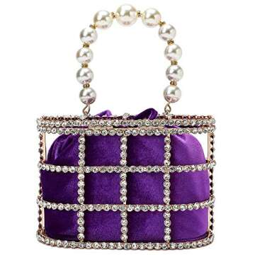 CARIEDO Evening Handbag Women Clutch Purses with Pearl Diamonds for Wedding Prom Birthday Party Dinner Accessories (Purple)