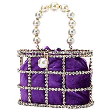 CARIEDO Evening Handbag Women Clutch Purses with Pearl Diamonds for Wedding Prom Birthday Party Dinner Accessories (Purple)