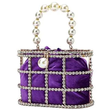 CARIEDO Evening Handbag Women Clutch Purses with Pearl Diamonds for Wedding Prom Birthday Party Dinner Accessories (Purple)