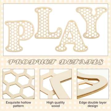 RattanView Wooden Play Rattan Letters Set Playroom Decor Boho Wall Signs Play Wooden Rattan Letters Wall Decor for Playroom Art Nursery Room Decorations(Wood Color)