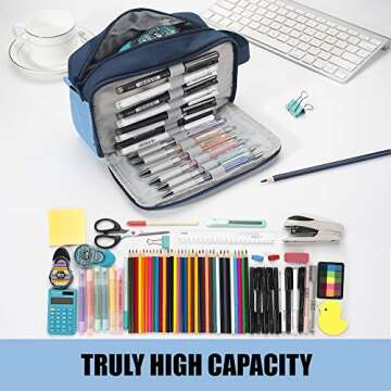 Sooez High Capacity Pencil Case, Big Pencil Bag Pouch Box Organizer Pen Case, Portable Journaling Supplies with Easy Grip Handle & Loop, Asthetic Supply for Girls Adults, Mint Green