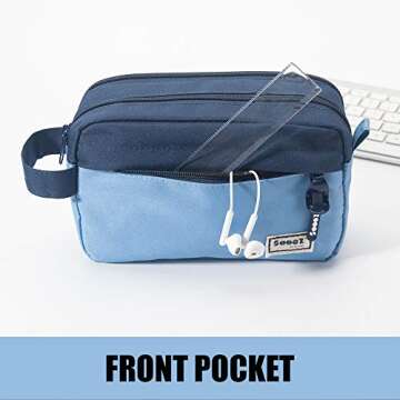 Sooez High Capacity Pencil Case, Big Pencil Bag Pouch Box Organizer Pen Case, Portable Journaling Supplies with Easy Grip Handle & Loop, Asthetic Supply for Girls Adults, Mint Green