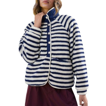 Jacket for Women 2024 Plaid Long Sleeve Lightweight Fleece Jacket Button Down Checkerboard Sherpa Co...