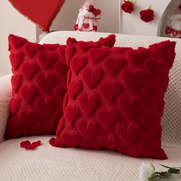 DFXSZ Valentines Pillow Covers 18x18 inch Set of 2 Valentines Day Decoration Red Heart Soft Plush Fa...