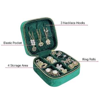 Soddeph Travel-Friendly Velvet Jewelry Box for Rings, Pendants, Earrings, Necklaces, Bracelets - Compact and Portable Storage Case - Ideal for Women, Girls, and Travelers (Green)