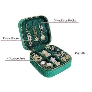 Soddeph Travel-Friendly Velvet Jewelry Box for Rings, Pendants, Earrings, Necklaces, Bracelets - Compact and Portable Storage Case - Ideal for Women, Girls, and Travelers (Green)
