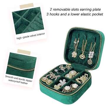 Soddeph Travel-Friendly Velvet Jewelry Box for Rings, Pendants, Earrings, Necklaces, Bracelets - Compact and Portable Storage Case - Ideal for Women, Girls, and Travelers (Green)