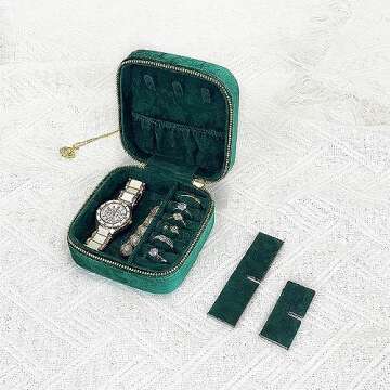 Soddeph Travel-Friendly Velvet Jewelry Box for Rings, Pendants, Earrings, Necklaces, Bracelets - Compact and Portable Storage Case - Ideal for Women, Girls, and Travelers (Green)