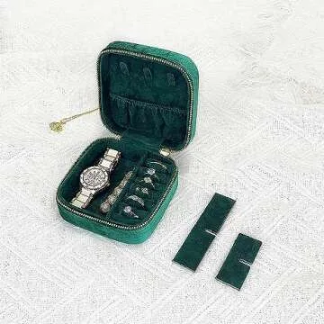 Soddeph Travel-Friendly Velvet Jewelry Box for Rings, Pendants, Earrings, Necklaces, Bracelets - Compact and Portable Storage Case - Ideal for Women, Girls, and Travelers (Green)