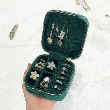 Soddeph Travel-Friendly Velvet Jewelry Box for Rings, Pendants, Earrings, Necklaces, Bracelets - Compact and Portable Storage Case - Ideal for Women, Girls, and Travelers (Green)