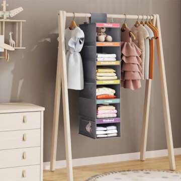 Fixwal 6-Shelf Weekly Clothes Organizer for Kids, Kids Daily Shelf Hanging Closet Organizer with 6 S...