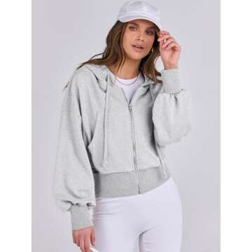 ANRABESS Women's Zip Up Hoodies Cropped Sweatshirts Casual Zip Jackets 2025 Fashion Trendy Spring Outfits Grey Medium