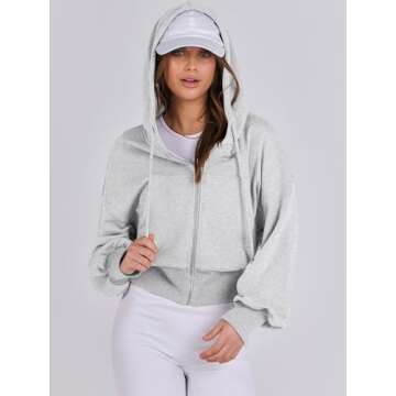 ANRABESS Women's Zip Up Hoodies Cropped Sweatshirts Casual Zip Jackets 2025 Fashion Trendy Spring Outfits Grey Medium