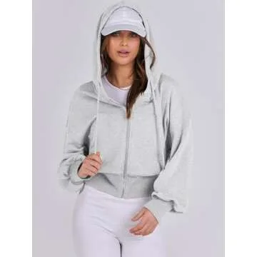 ANRABESS Women's Zip Up Hoodies Cropped Sweatshirts Casual Zip Jackets 2025 Fashion Trendy Spring Outfits Grey Medium