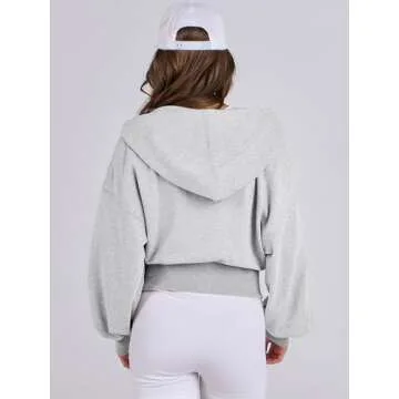 ANRABESS Women's Zip Up Hoodies Cropped Sweatshirts Casual Zip Jackets 2025 Fashion Trendy Spring Outfits Grey Medium