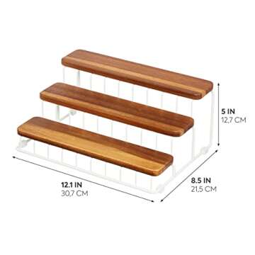 iDesign The Ría Safford Collection Acacia Wood and Wire Three Organizer, 12" x 8.5" x 5", 3 Tier Spice Rack
