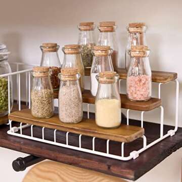iDesign The Ría Safford Collection Acacia Wood and Wire Three Organizer, 12" x 8.5" x 5", 3 Tier Spice Rack
