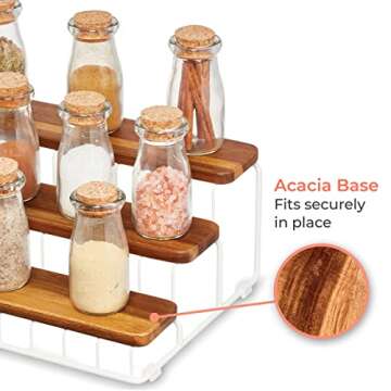 iDesign The Ría Safford Collection Acacia Wood and Wire Three Organizer, 12" x 8.5" x 5", 3 Tier Spice Rack