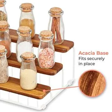 iDesign The Ría Safford Collection Acacia Wood and Wire Three Organizer, 12" x 8.5" x 5", 3 Tier Spice Rack