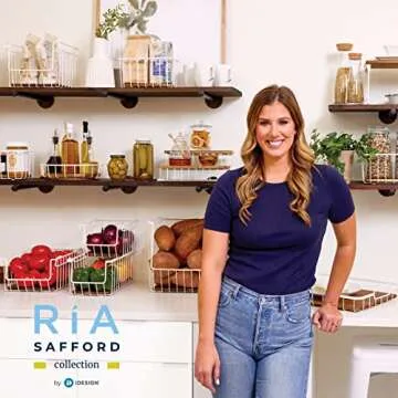 iDesign The Ría Safford Collection Acacia Wood and Wire Three Organizer, 12" x 8.5" x 5", 3 Tier Spice Rack