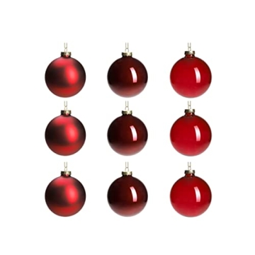 DN DECONATION Deep Red Glass Christmas Ball Ornaments Set of 9
