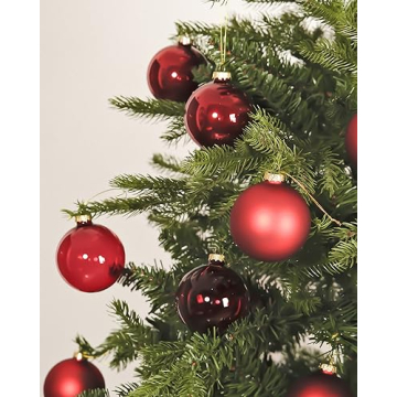 DN DECONATION Deep Red Glass Christmas Ball Ornaments Set of 9