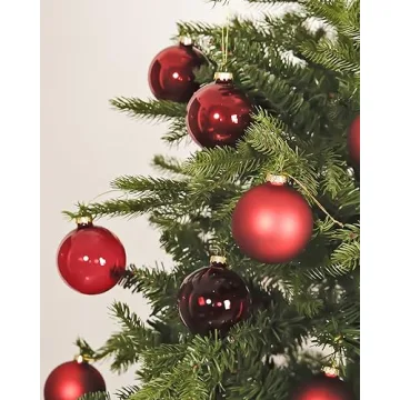 DN DECONATION Deep Red Glass Christmas Ball Ornaments Set of 9