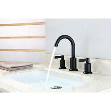 Derengge LFS-0188-MT 8 Inch Two Handle Widespread Bathroom Sink Faucet with Pop up Drain, Meets UPC cUPC NSF AB1953, Matte Black