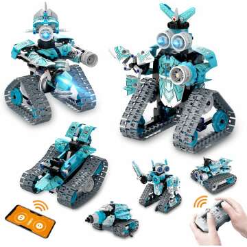 STEM Building Toys for Kids - 6 in 1 Remote Control Robot