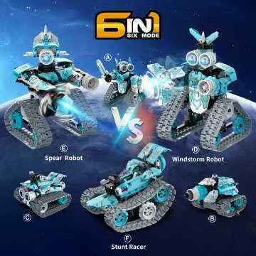STEM Building Toys for Kids - 6 in 1 Remote Control Robot