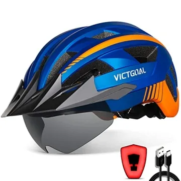 VICTGOAL Bike Helmet with USB Rechargeable Rear Light and Magnetic Goggles for Men Women Adult
