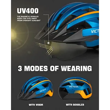 VICTGOAL Bike Helmet with Rechargeable LED Light and Goggles
