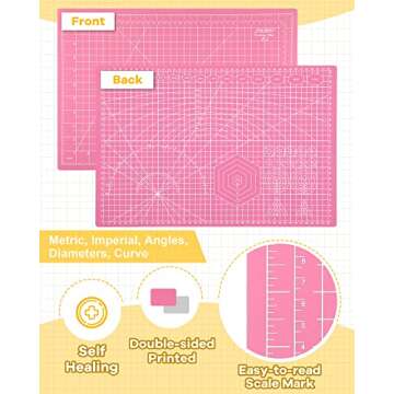 Density-upgraded 18"x12" Self Healing Cutting Mat, Idemeet Rotary Sewing Mat for Crafts, 5-Ply Blade Table Protector Cut Board for Fabric Leather Cutting Quilting Modeling Hobby Project, A3, Pink