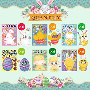 36 Sheet Easter Stickers for Kids,Easter Basket Stuffers,Make a Face Easter Stickers with Easter Ani...